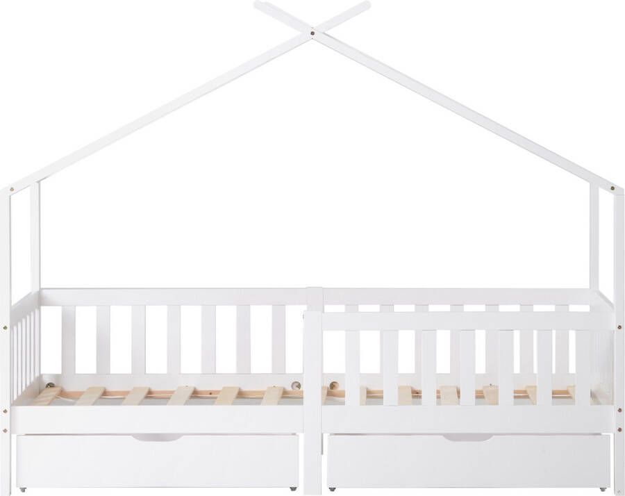 Merax Kinderbed 90x200 cm Kinderbedden met Valbeveiliging Peuterbed met Lades Meisjes en Jongens Wit