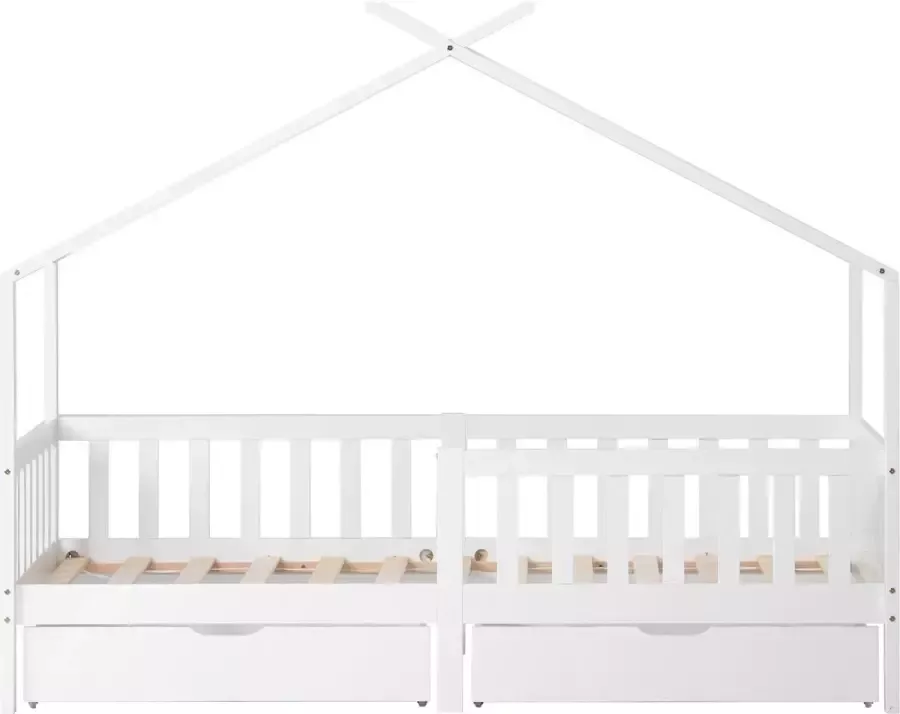 Merax Kinderbed 90x200 cm Kinderbedden met Valbeveiliging Peuterbed met Lades Meisjes en Jongens Wit