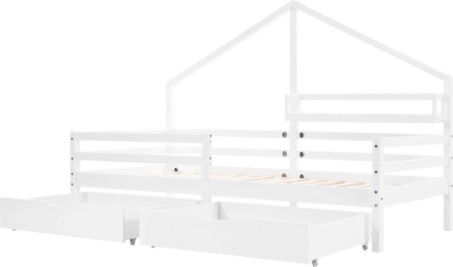 Merax Kinderbed 90x200 cm met Opbergruimte Kinderbedden met Valbeveiliging Peuterbed Meisjes en Jongens Wit