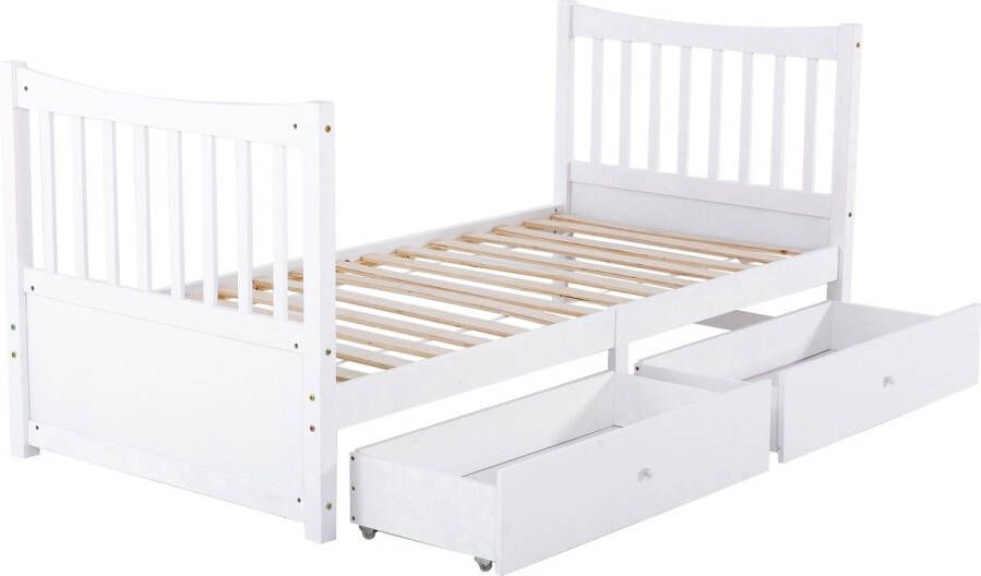 Merax Kinderbed met Opbergruimte 90x200 cm Bed met Lades Wit