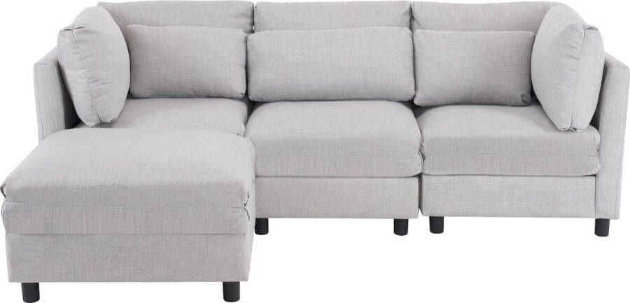 Merax L-Vormig Hoekbank met Vrije Hocker Gestoffeerde 3 Zits Bank Modulaire Bankstel Lichtgrijs