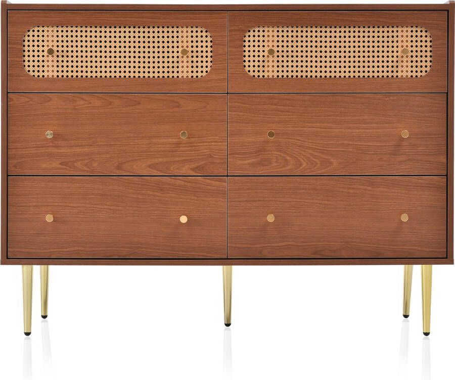 Merax Ladekast Kast met 6 Lades Rotan Dressoir Kasten Bruin