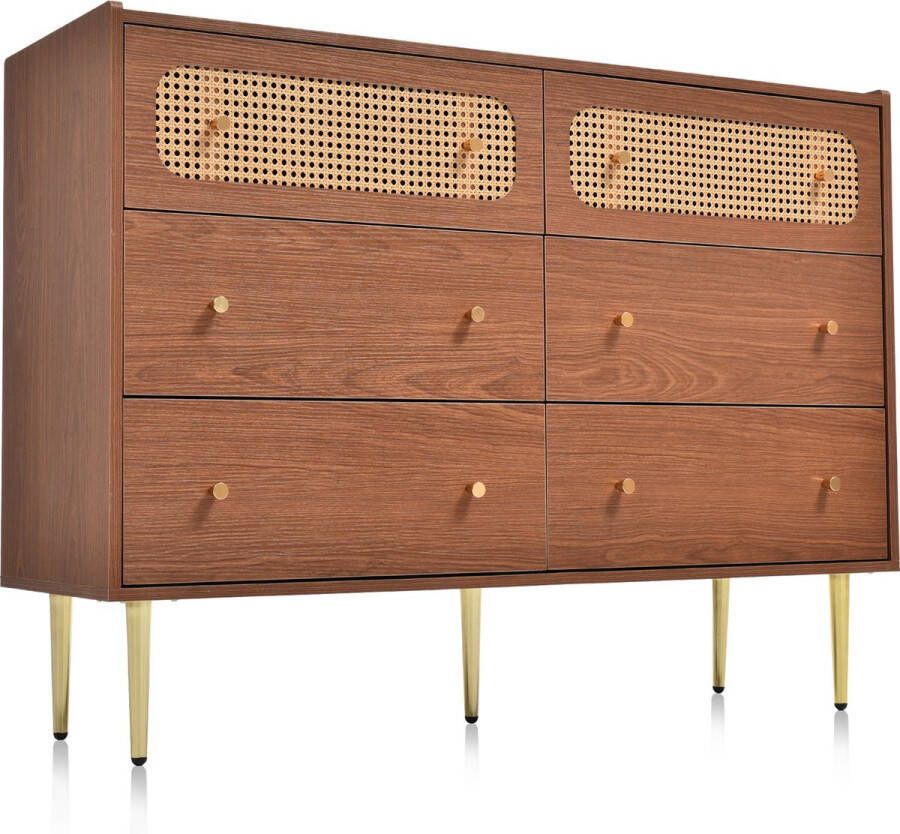 Merax Ladekast Kast met 6 Lades Rotan Dressoir Kasten Bruin