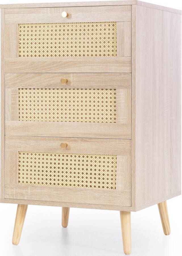 Merax Ladekast met Rattan Kast met 3 lades Commode Sideboard Bruin