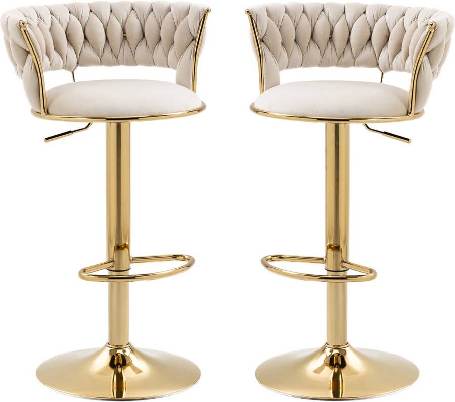 Merax Luxe Barkrukken Set van 2 Barkruk Barstoel met Voetensteun en Rugleuning Beige met Goud