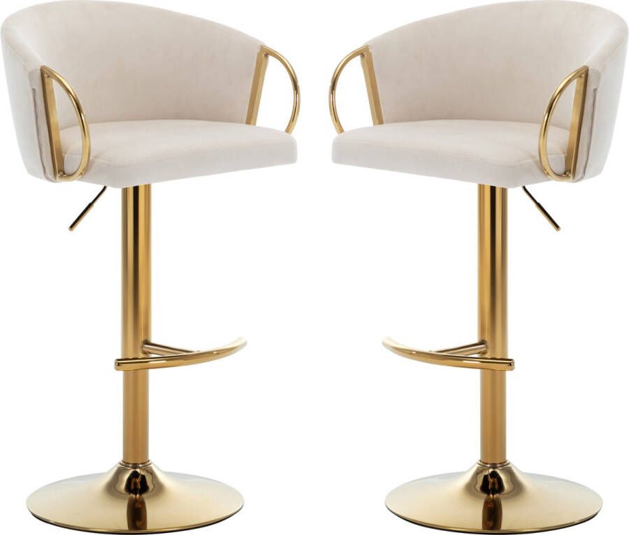 Merax Luxe Barkrukken Set van 2 Barkruk Barstoel met Voetensteun en Rugleuning Beige met Goud