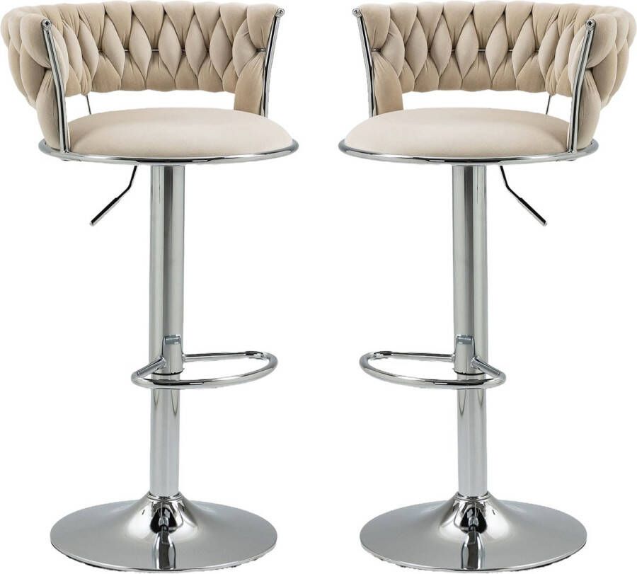 Merax Luxe Barkrukken Set van 2 Barkruk Barstoel met Voetensteun en Rugleuning Beige met Zilver