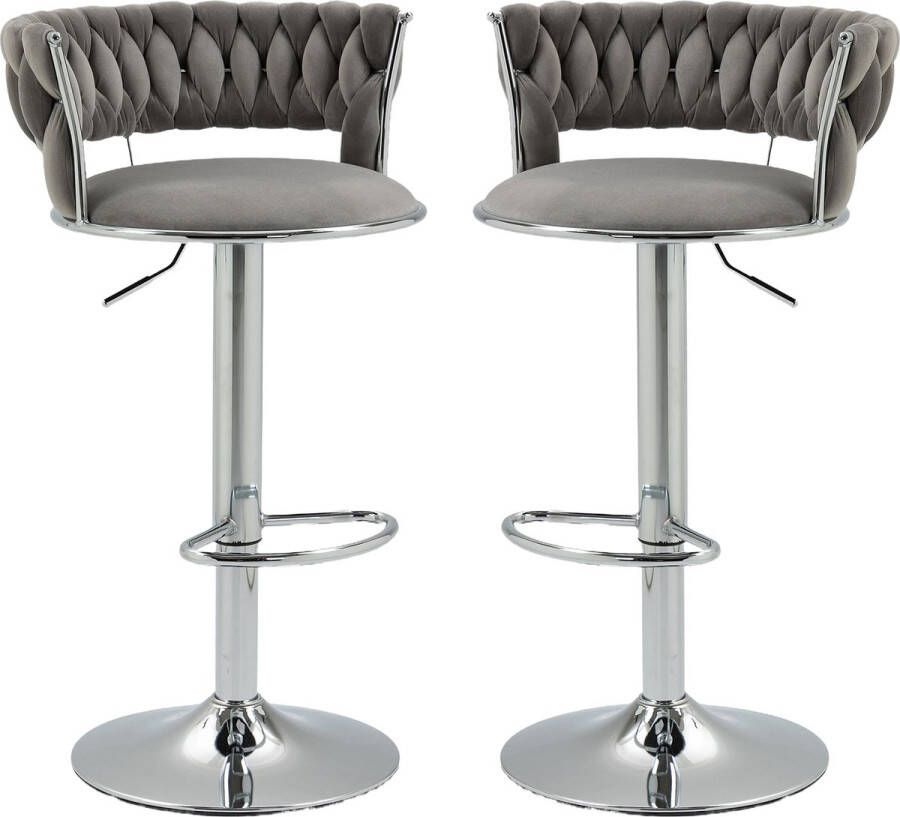 Merax Luxe Barkrukken Set van 2 Barkruk Barstoel met Voetensteun en Rugleuning Grijs met Zilver