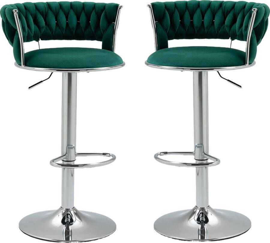 Merax Luxe Barkrukken Set van 2 Barkruk Barstoel met Voetensteun en Rugleuning Groen met Zilver