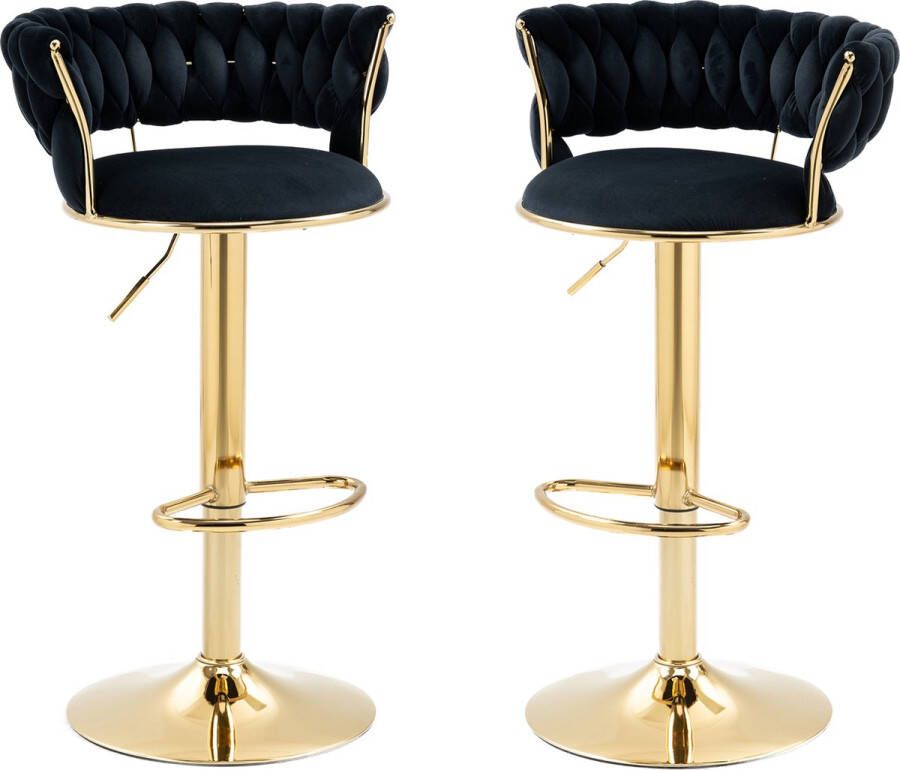 Merax Luxe Barkrukken Set van 2 Barkruk Barstoel met Voetensteun en Rugleuning Zwart met Goud