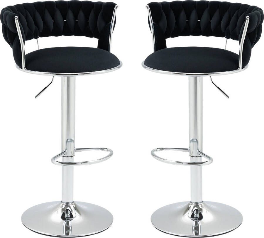 Merax Luxe Barkrukken Set van 2 Barkruk Barstoel met Voetensteun en Rugleuning Zwart met Zilver