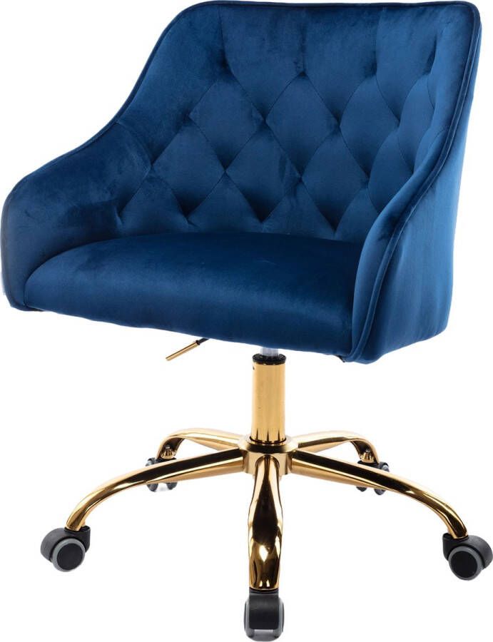 Merax Luxe Bureaustoel Stoel op Wielen Ergonomisch Wieltjes Draaibaar & Verstelbaar Navy Blauw met Goud - Foto 2
