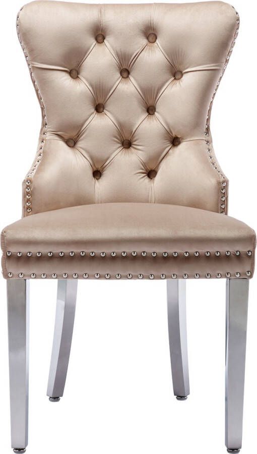 Merax Luxe Eetkamerstoelen Set van 2 Gestoffeerde Stoelen Fluwelen Eetkamer Stoel Beige - Foto 2