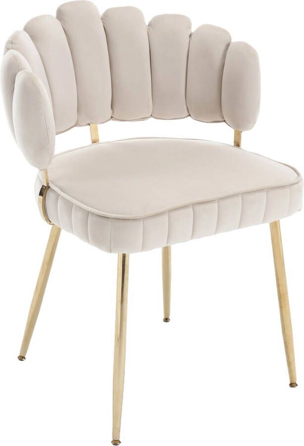 Merax Luxe Eetkamerstoelen Set van 2 Velvet Fauteuil Gestoffeerde Stoel Beige met Goud