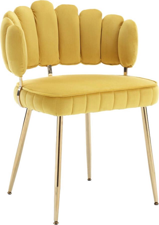 Merax Luxe Eetkamerstoelen Set van 2 Velvet Fauteuil Gestoffeerde Stoel Geel met Goud