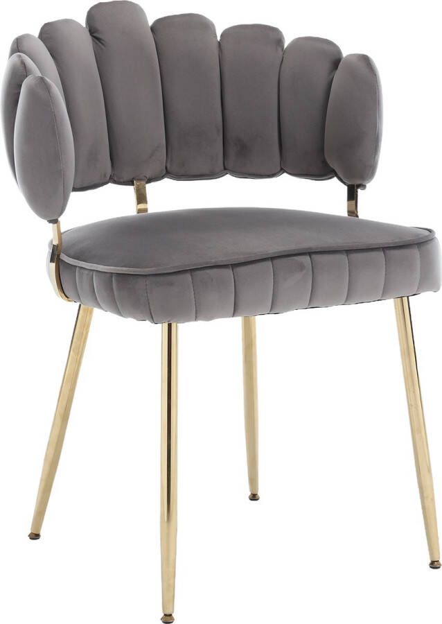 Merax Luxe Eetkamerstoelen Set van 2 Velvet Fauteuil Gestoffeerde Stoel Grijs met Goud