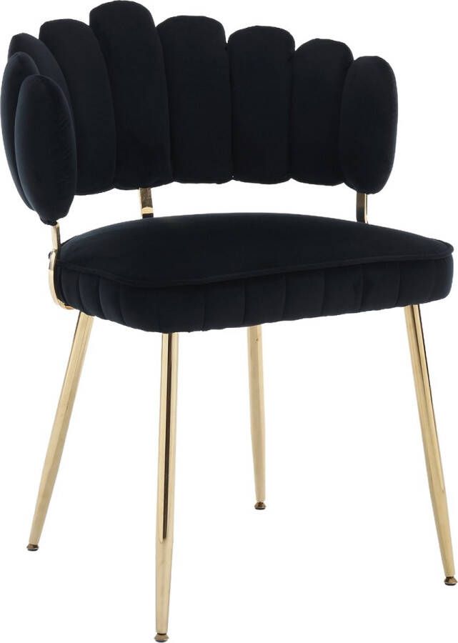 Merax Luxe Eetkamerstoelen Set van 2 Velvet Fauteuil Gestoffeerde Stoel Zwart met Goud