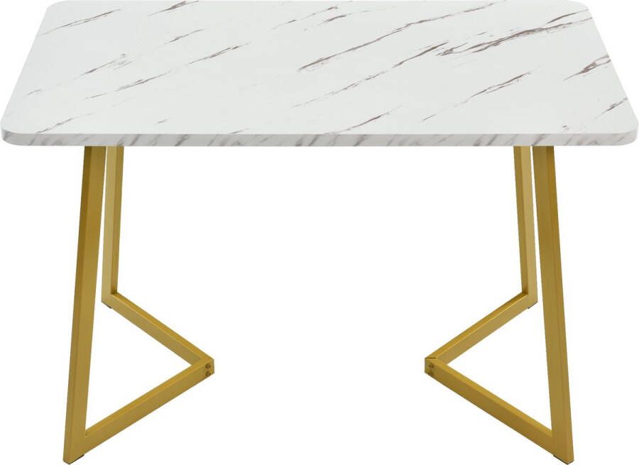 Merax Luxe Eettafel Marmerlook Tafel FSC Gecertificeerd Wit met Goud