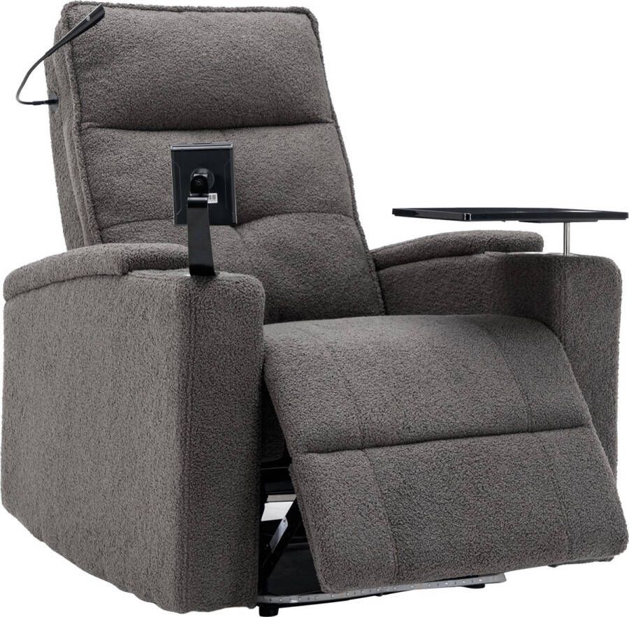Merax Luxe Elektrische Fauteuil in Teddy Stof Elektrisch Relaxstoel Bioscoopstoel met Functies Grijs - Foto 2