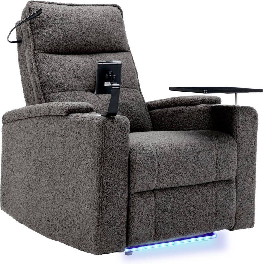Merax Luxe Elektrische Fauteuil in Teddy Stof Elektrisch Relaxstoel Bioscoopstoel met Functies Grijs