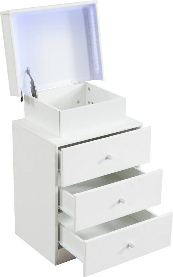 Merax Nachttisch mit 16-farbigen Lichtleisten 3 Schubladen en een Schachtel Stauraum im Wohnzimmer en Schlafzimmer PU ​​Weiß