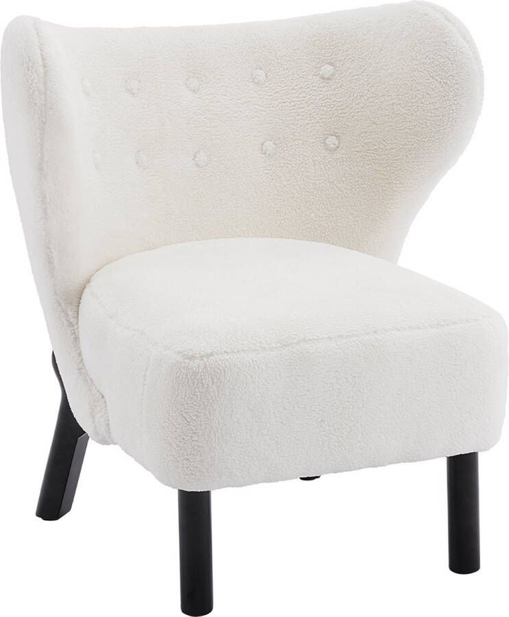 Merax Luxe Teddy Fauteuil Fluwelen Stoel met Teddystof Loungestoel Wit