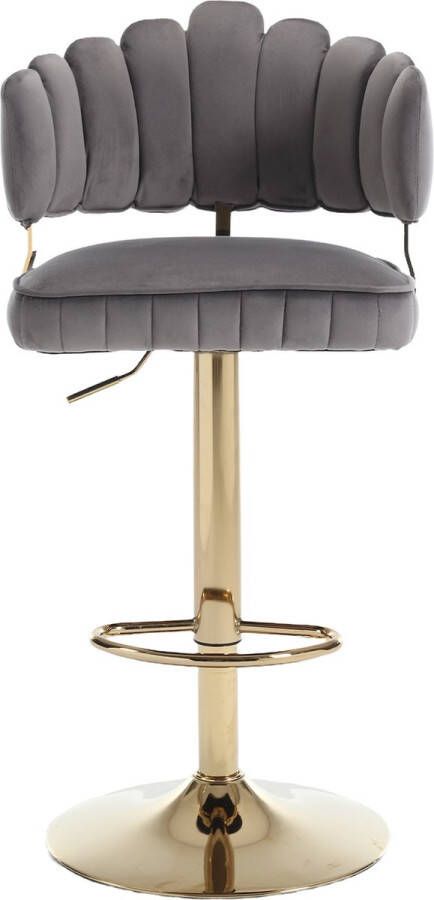 Merax Luxe Velvet Barkrukken Set van 2 Verstelbaar Barkruk met Voetensteun Grijs met Goud - Foto 2