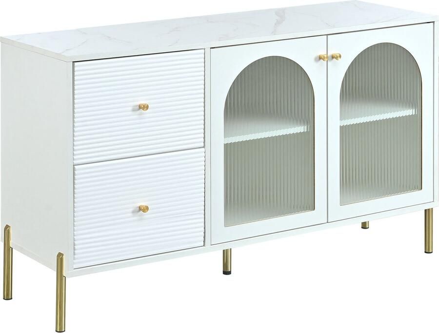 Merax 120 cm langes weiß-goldenes Sideboard mit verstellbaren Regalen und Marmorplatte Schrank mit 2 Türen und 2 Schubladen Schrank mit Glastüren - Foto 3
