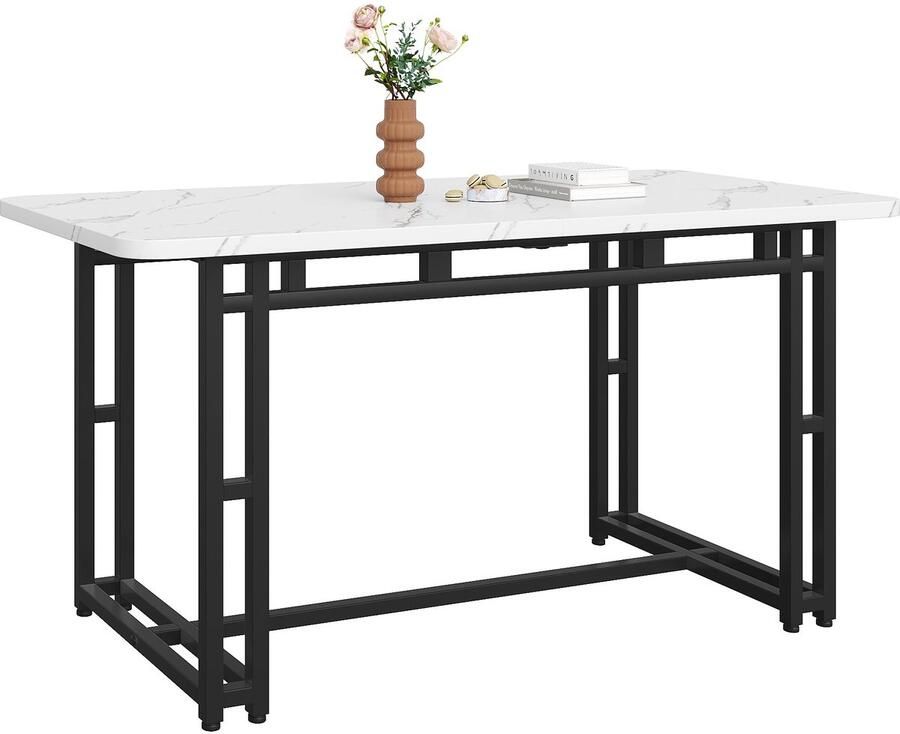 Merax 120x70 cm Luxe Eettafel – Modern Design met Zwarte Metaalpoten voor Woonkamer en Eetkamer