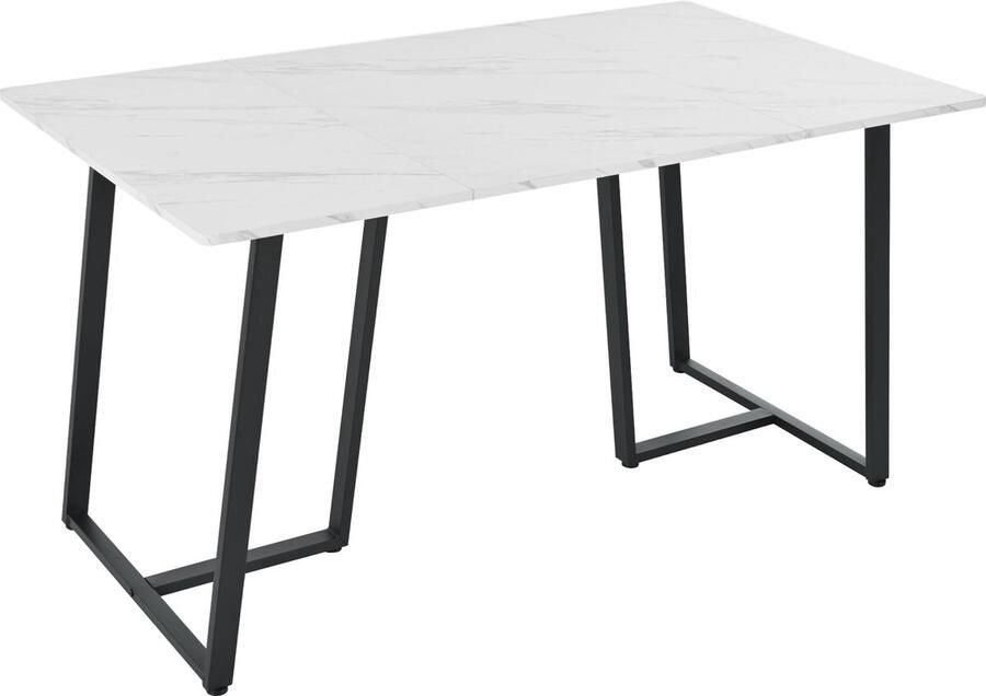 Merax 140 x 80 cm Eettafel Moderne Keukentafel met Marmor-Muster en Verstelbare Poten Rechteckige Eettafel voor Woonkamer en Eetkamer Wit Zwart