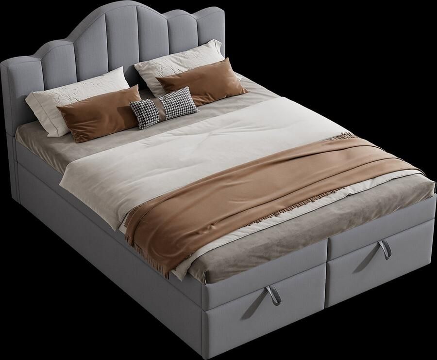 Merax 140x200 cm Bed met Verstelbare Bodem Zacht Hoofdbord en Ruime Opbergruimte Grijs