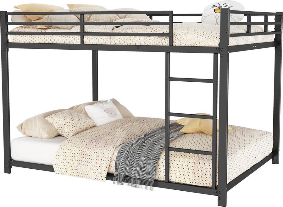 Merax 140x200 cm Kinderbed Tweepersoonsbed Stapelbed IJzeren Bunkbed in Klassiek Ontwerp Zwart