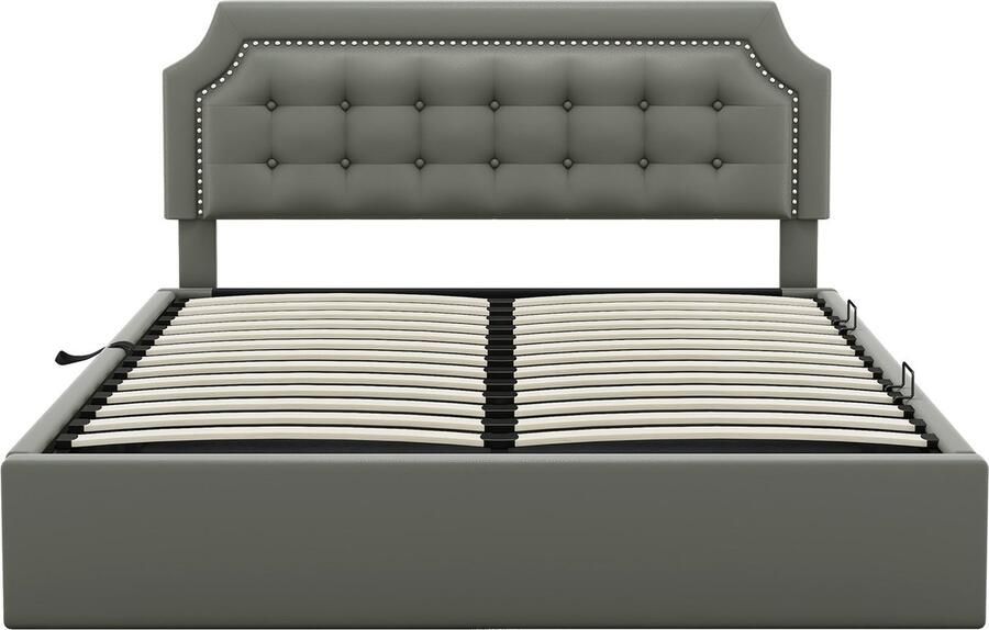 Merax Gestoffeerd Tweepersoonsbed 160x200 cm met Hydraulisch Opbergruimte Bed in Minimalistisch Design Grijs - Foto 2