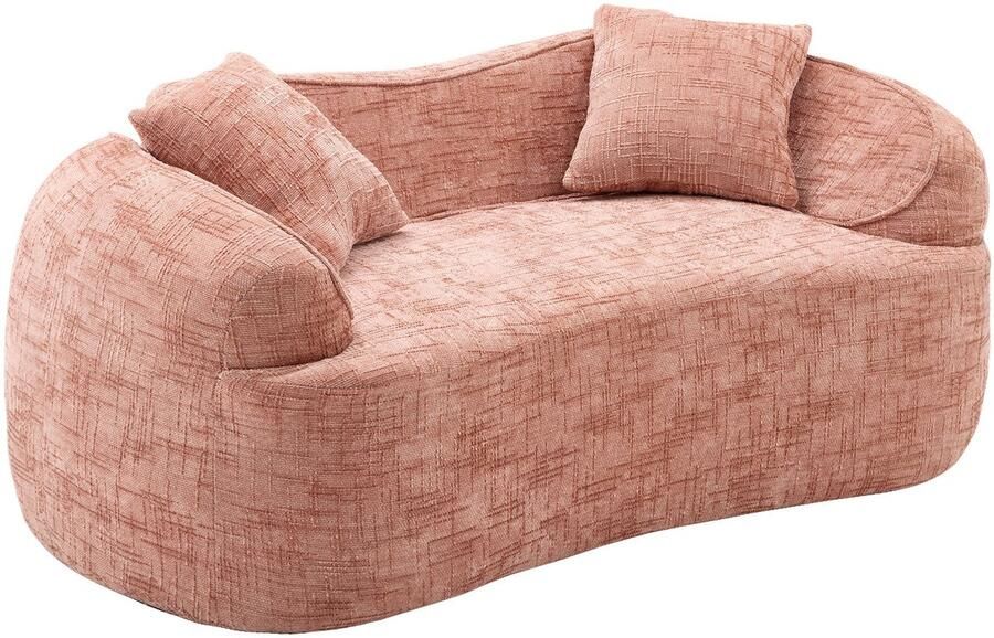 Merax 170 cm Gebogen 2-Zits Bank – Compact Sofa Zonder Montage – Inclusief 2 Kussens – Ergonomisch en Comfortabel – Crème