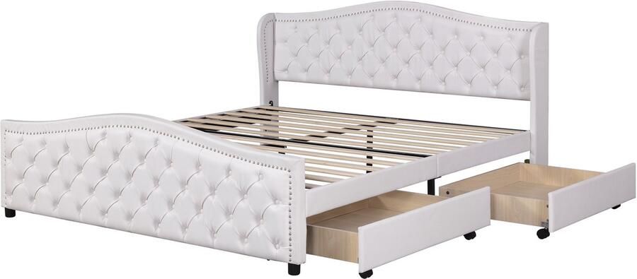 Merax 180 x 200 cm Gestoffeerd bed met lades Tweepersoonsbed opbergbed met opbergruimte Zonder matras Grijs
