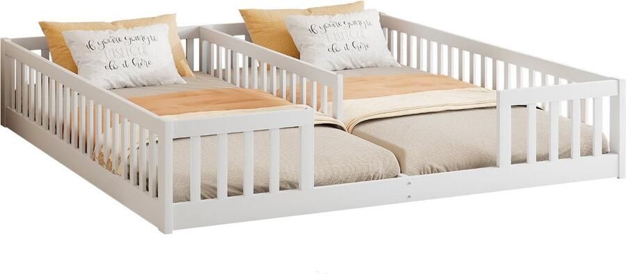 Merax Kinderbed met Uitvalbeveiligings Hek- 90x200 cm Minimalistisch Design Zonder Lattenbodem (Matrassen Niet Inbegrepen) Hout en MDF Wit