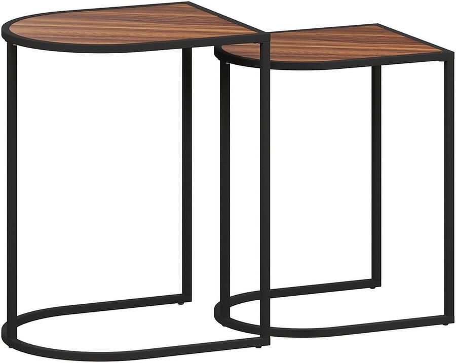 Merax 2-Delige Bijzettafel set Stapelbare Koffietafels Industriële Tafeltjes met Staalframe Bruin Zwart Voor Woonkamer of Salon