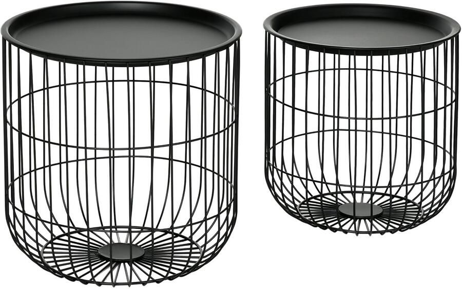 Merax 2-delige Ronde Bijzettafels Met Opbergruimte Zwart Stalen Frame Scandinavisch Design