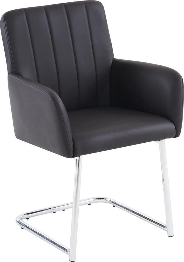 Merax 2-delige Set Eetkamerstoelen met Verticale Strepen Kunstleer en Z-vormige Metalen Poten Zwart