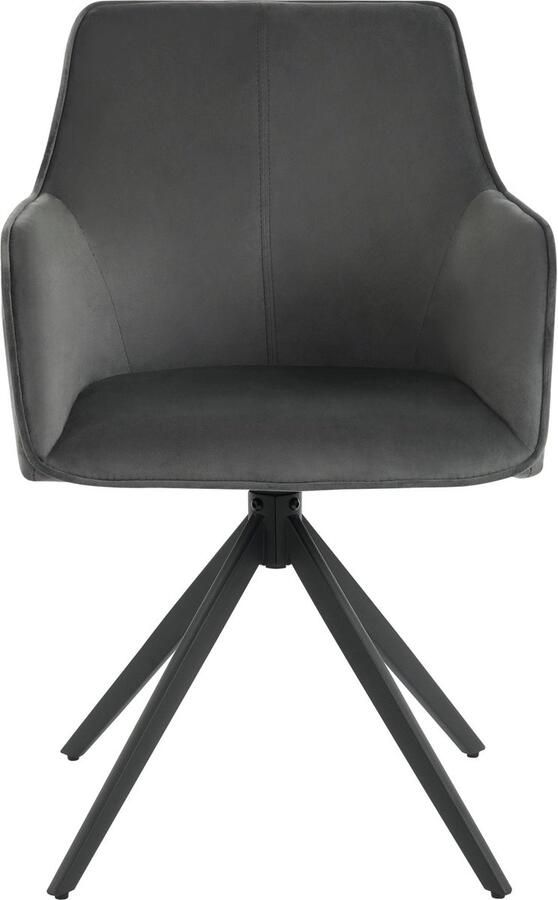 Merax Set van 4 Fluwelen Draaibare Armstoelen met Verstelbare Voetdoppen Voor Woonkamer Eetkamer en Keuken (Grijs)