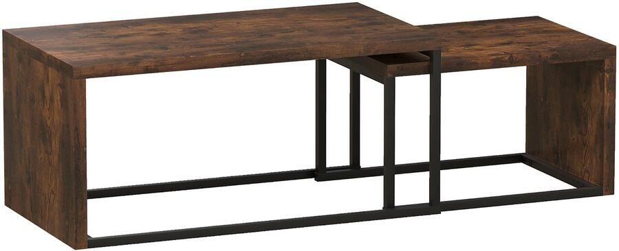 Merax 2 Delige Set Salontafels Zwart Bruin Industrieel Hout Metaal Bijzettafel