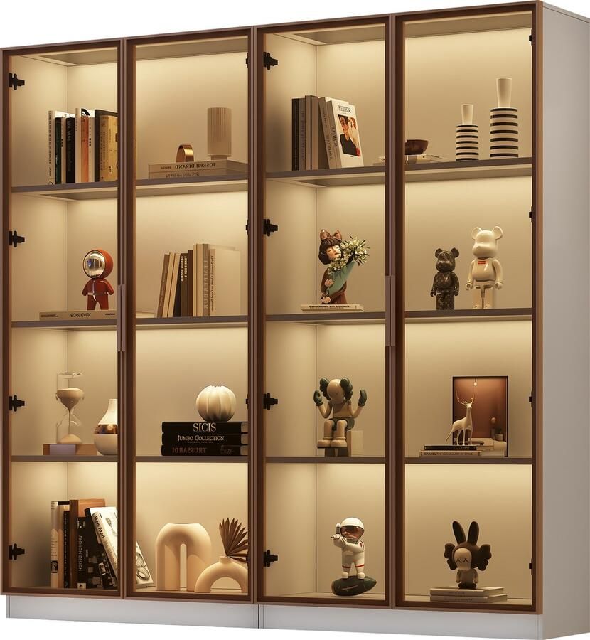 Merax 2er-Set Weißglasvitrinen mit 16-farbiger LED-Beleuchtung Vitrine mit Flügeltüren und beweglichen Einlegeböden 80*40*160 cm (einzeln) Hochschrank für Wohnzimmer freistehender Schrank Badezimmersch