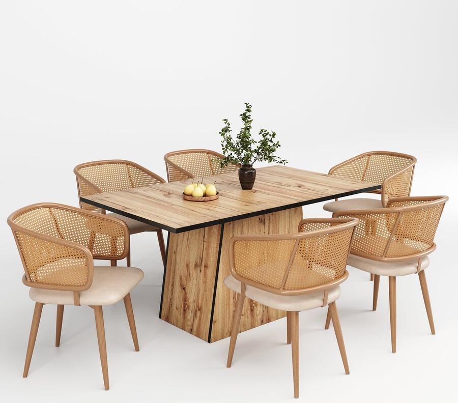 Merax 2 Esszimmerstoelen met Rattan Rugleuning en PU Leder Zitkussen – Comfortabel en Ademend – Modern Design voor Woonkamer Eetkamer en Cafés