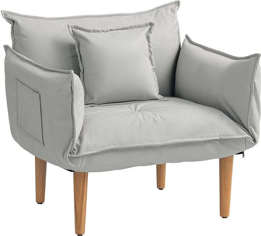 Merax 2 In 1 Relaxstoel Lichtgrijs Loungestoel Met Kussen Verstelbare Rugleuning Bodemstoel Zonder Montage