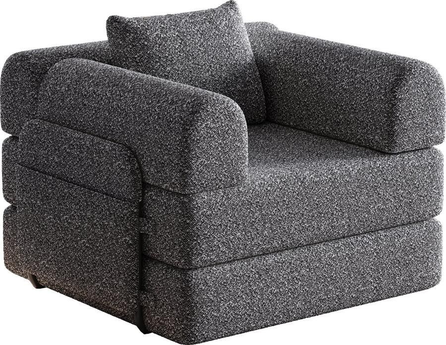 Merax 2-in-1 Slaapfauteuil met Opbergruimte in Armleuning Uitschuifbare Slaapstoel Chenille Fauteuil met Stalen Frame Grijs Meerdere Configuraties