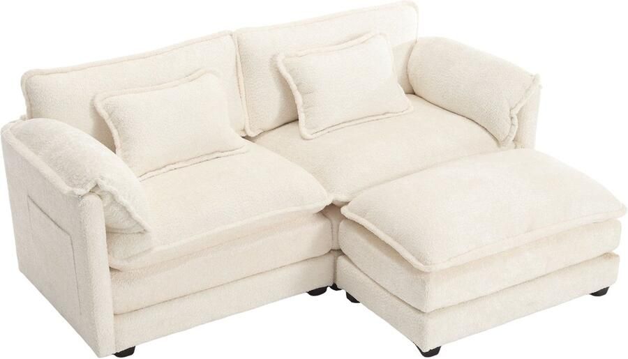 Merax Modern Minimalistisch 2-Zits Sofa met Voetsteun Chenille Stof Side Pocket en Kussens – Comfortabel en Ruim Geschikt voor Woonkamer en Slaapkamer