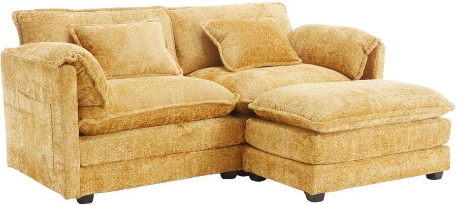 Merax Modern Minimalistisch 2-Zits Bank met Voetsteun Chenille Stof Opbergruimte en Kussens Comfortabel en Ruim Geschikt voor Woonkamer en Slaapkamer