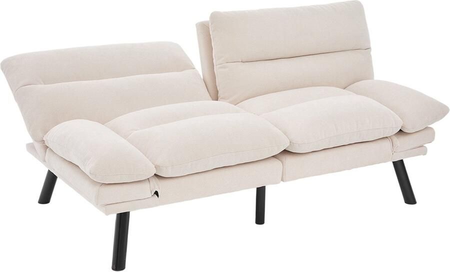 Merax 2-Zits Slaapbank Verstelbare Rugleuning en Armleuningen Chenille Stoffen Sofa Opklapbaar en Ergonomisch Ontwerp Beige 165×90×76 cm