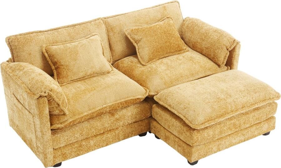 Merax 2-Zits Bankstel Bank in Chenille Stof met Zijvakken Geel