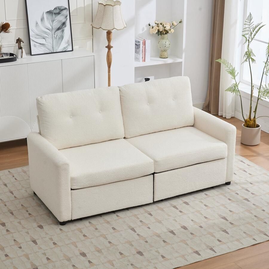 Merax 2-Zitsbank Ivoor – Stoffen Woonkamerbank met Kussenrug – Bank met Opbergladen – Compact Design – Modern en Stijlvol